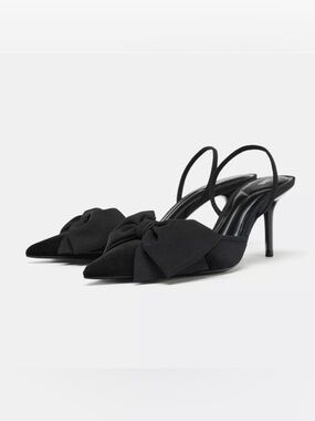 New ZARA Bow Slingback Pointed Toe Heels